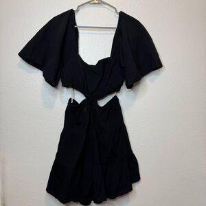 Free People Black Cross of Sunlight Mini Dress With Pockets Size Medium